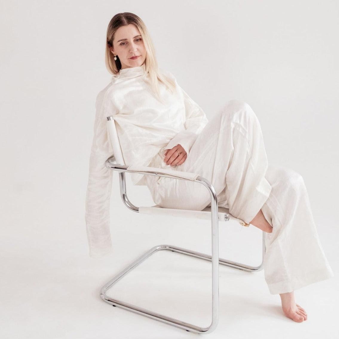 Silk/Linen Clothing Set - White-0