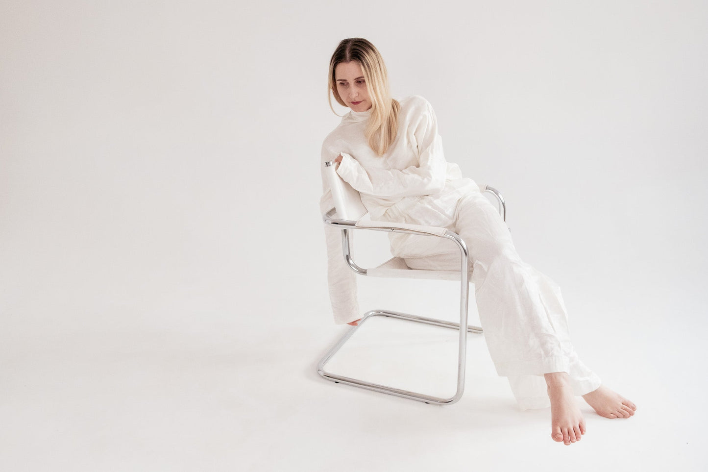 Silk/Linen Clothing Set - White-4