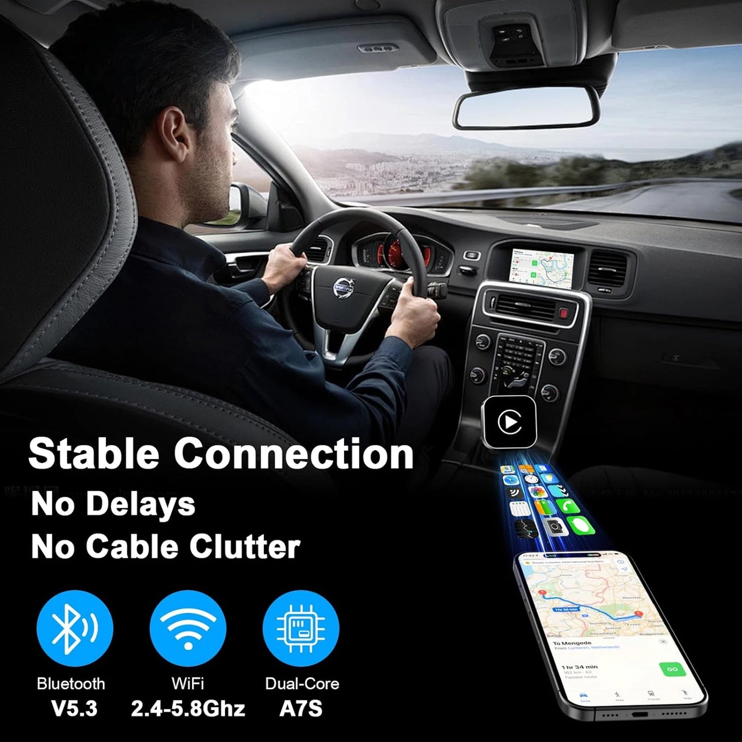 2w1 Bezprzewodowy Adapter CarPlay do Samochodu – Zamień Kabel na Wireless, Plug & Play, Kompatybilny z iPhone