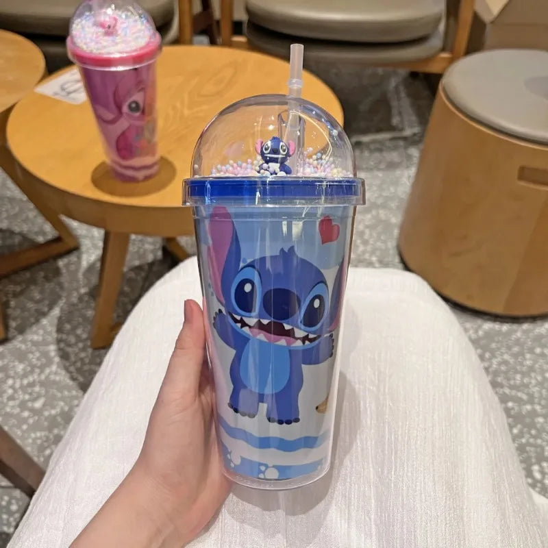 Kubek z Rurką Disney Stitch 450 ml – Podwójna Warstwa, Bidon dla Dzieci | Butelka na Wodę Kawaii