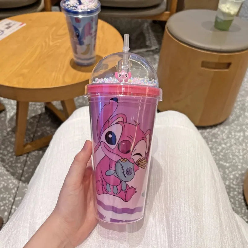 Kubek z Rurką Disney Stitch 450 ml – Podwójna Warstwa, Bidon dla Dzieci | Butelka na Wodę Kawaii