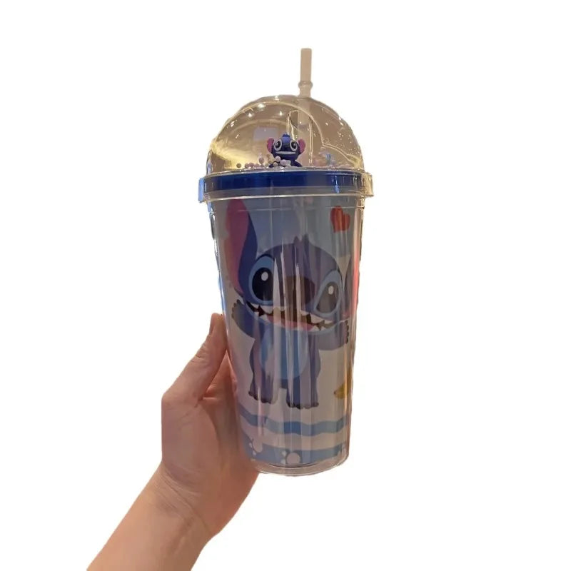 Kubek z Rurką Disney Stitch 450 ml – Podwójna Warstwa, Bidon dla Dzieci | Butelka na Wodę Kawaii