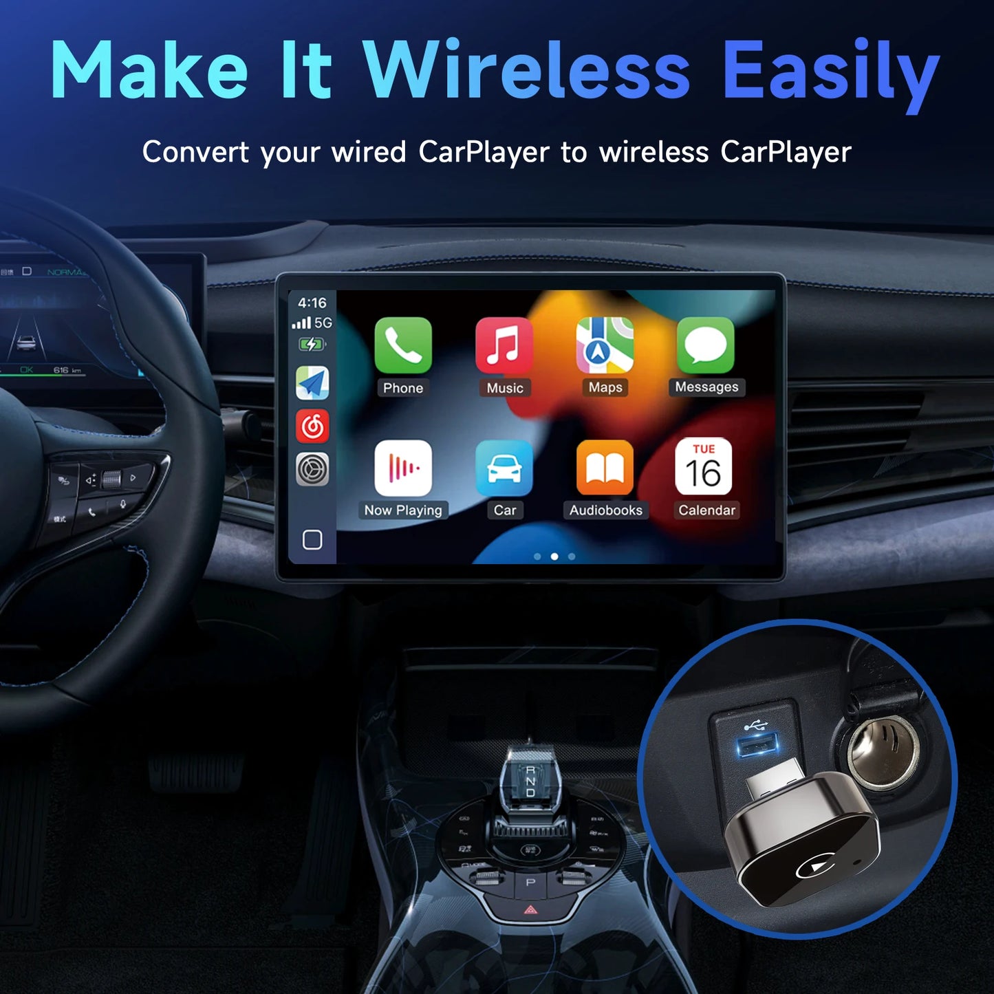 2w1 Bezprzewodowy Adapter CarPlay do Samochodu – Zamień Kabel na Wireless, Plug & Play, Kompatybilny z iPhone
