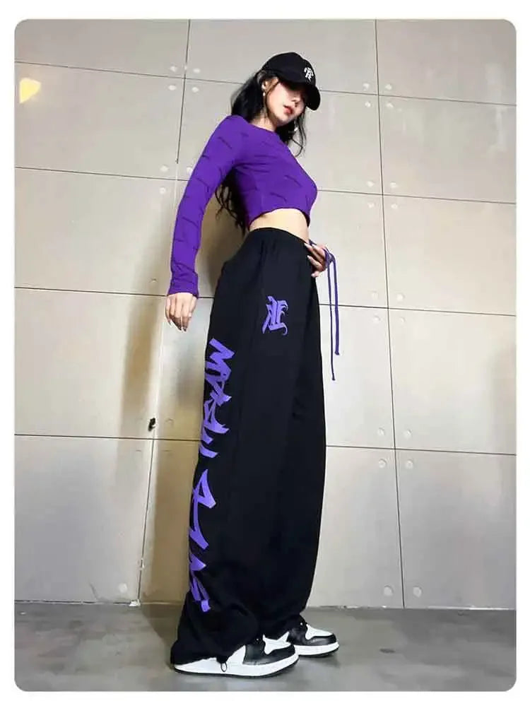 Koreańskie spodnie dresowe Y2K – białe, damskie, w stylu streetwear, Harajuku, oversize, hip-hopowe, z szerokimi nogawkami i nadrukiem