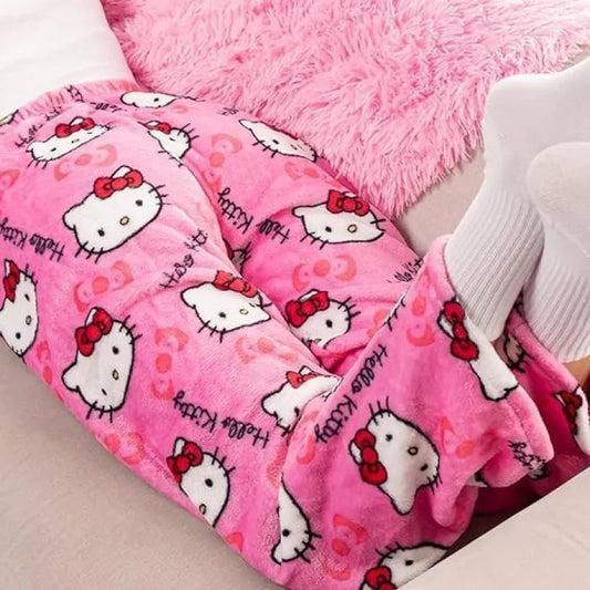 Hello Kitty spodnie piżamowe – anime spodnie piżamowe dla kobiet, z motywem kreskówkowym. Idealne także jako komplet dla par. Wygodne, luźne spodnie do spania i noszenia w domu, w stylu Y2K i kawaii.