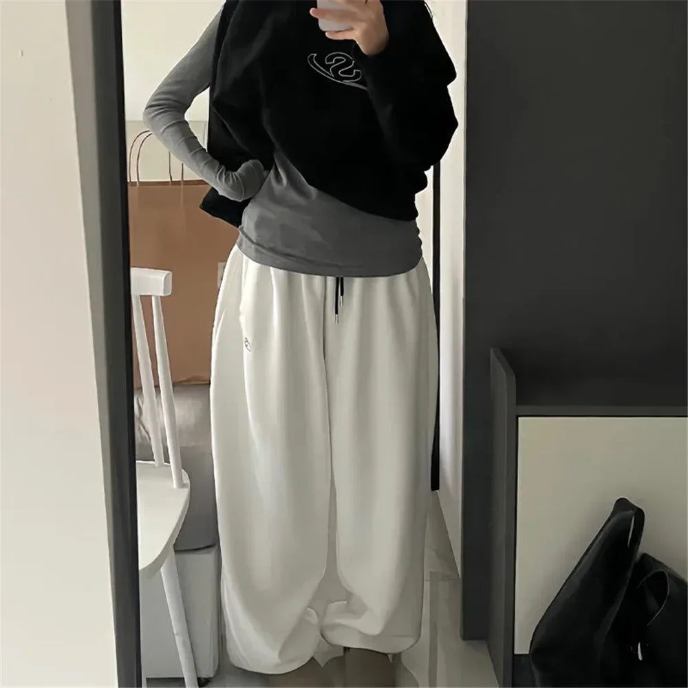 luźne spodnie dresowe damskie – styl Harajuku, sportowe, haftowane, estetyka Y2K, vintage, baggy spodnie