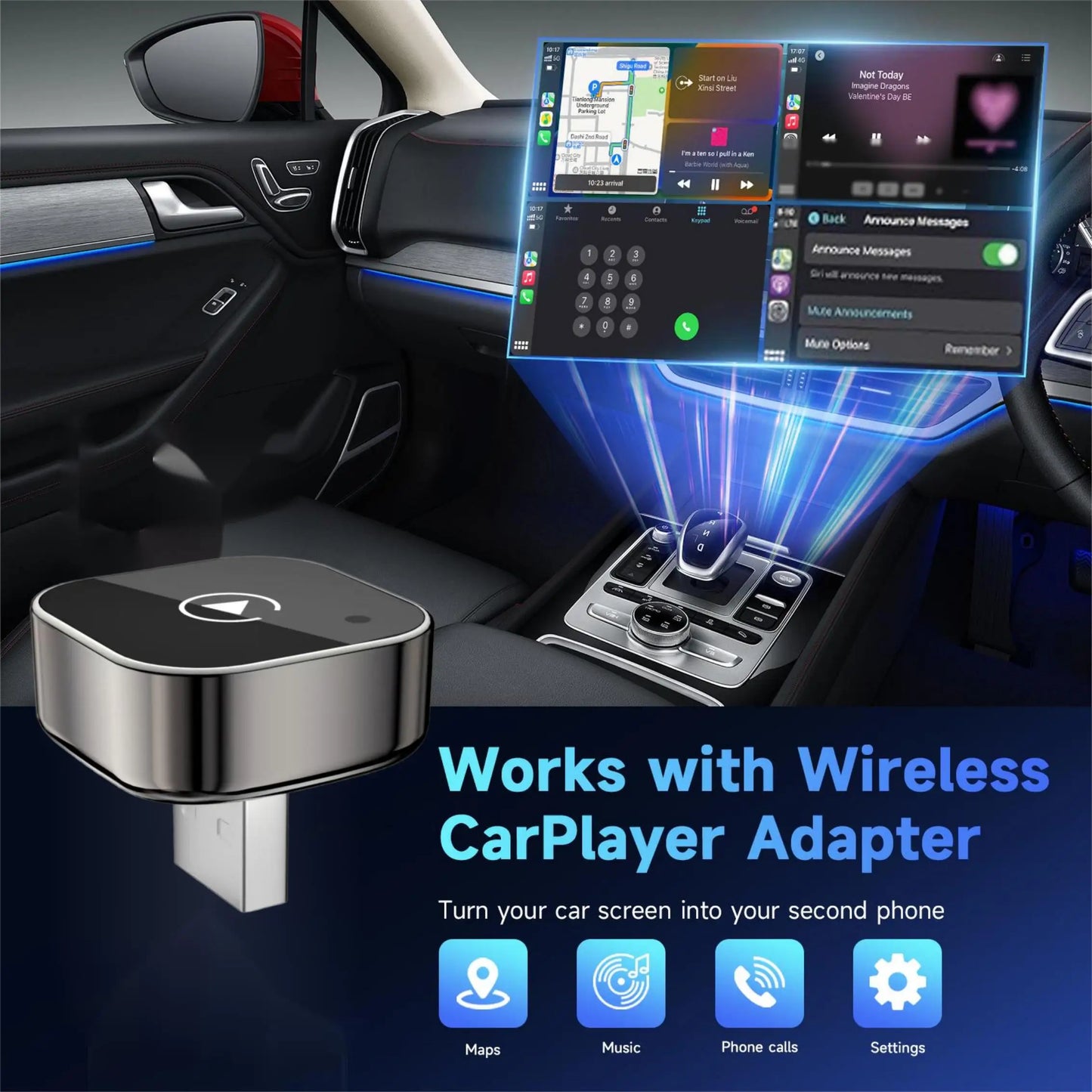 2w1 Bezprzewodowy Adapter CarPlay do Samochodu – Zamień Kabel na Wireless, Plug & Play, Kompatybilny z iPhone