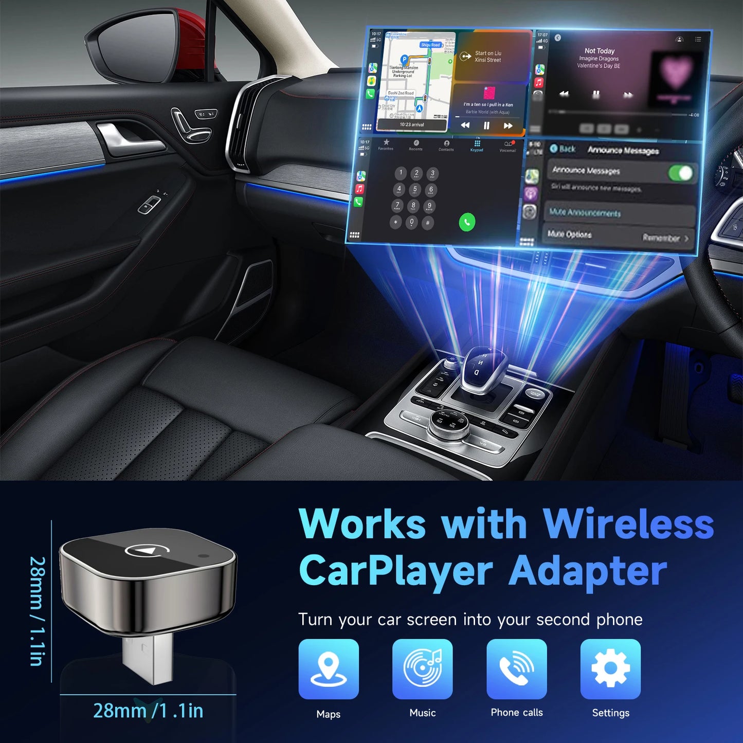 2w1 Bezprzewodowy Adapter CarPlay do Samochodu – Zamień Kabel na Wireless, Plug & Play, Kompatybilny z iPhone