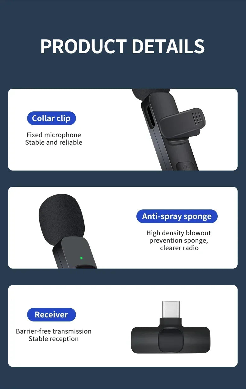 Xiaomi Bezprzewodowy Mikrofon Lavalier | Mini Mikrofon z Wymienną Osłoną Przeciwwiatrową