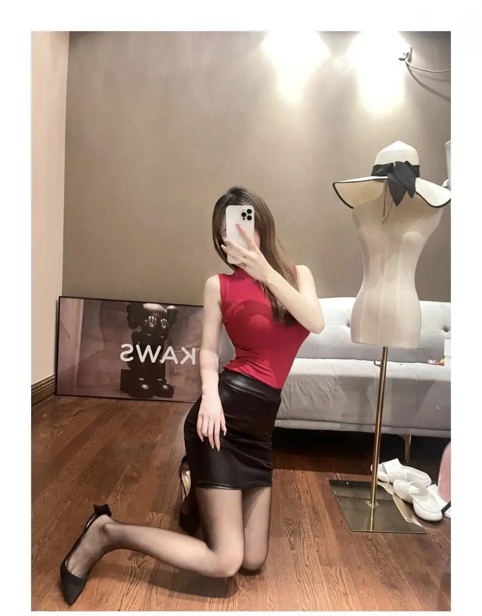 Czarna Ołówkowa Mini Spódniczka z Imitacji Skóry | Wysoki Stan, Seksowna, Modna, Koreański Styl