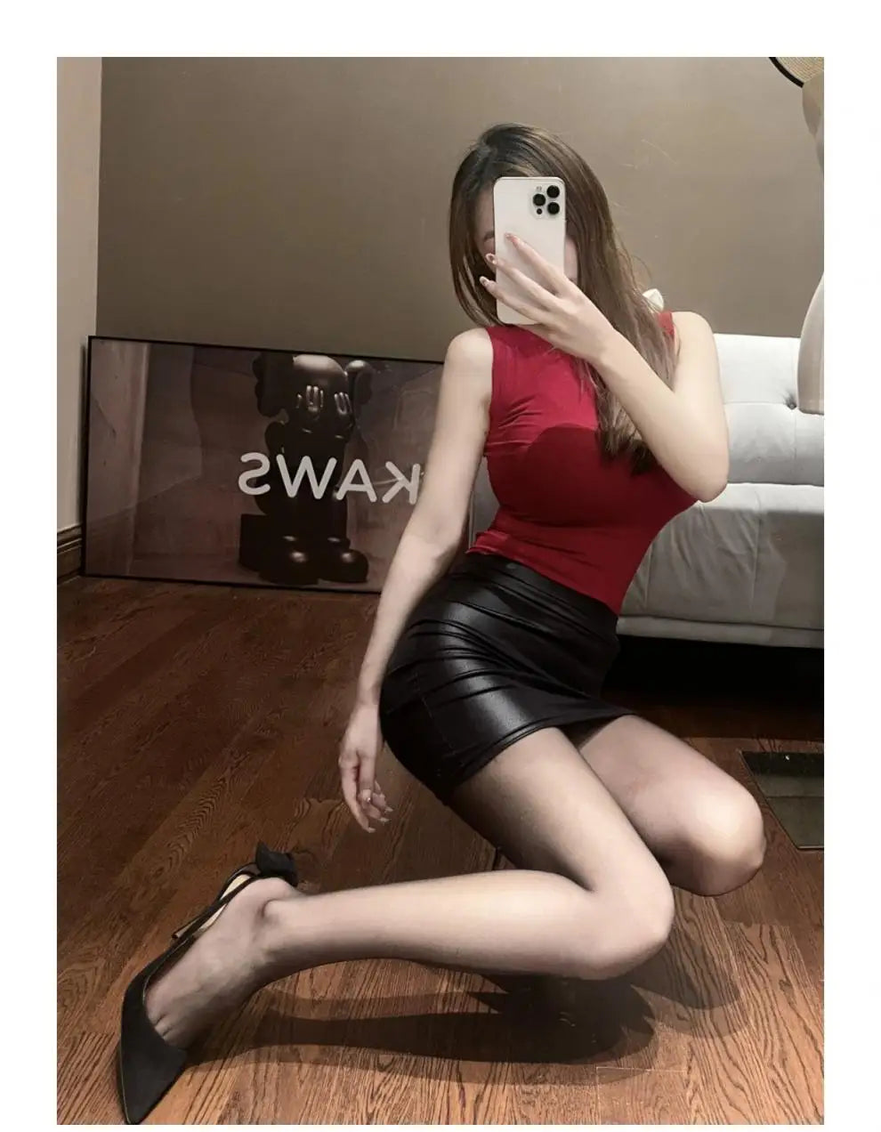 Czarna Ołówkowa Mini Spódniczka z Imitacji Skóry | Wysoki Stan, Seksowna, Modna, Koreański Styl