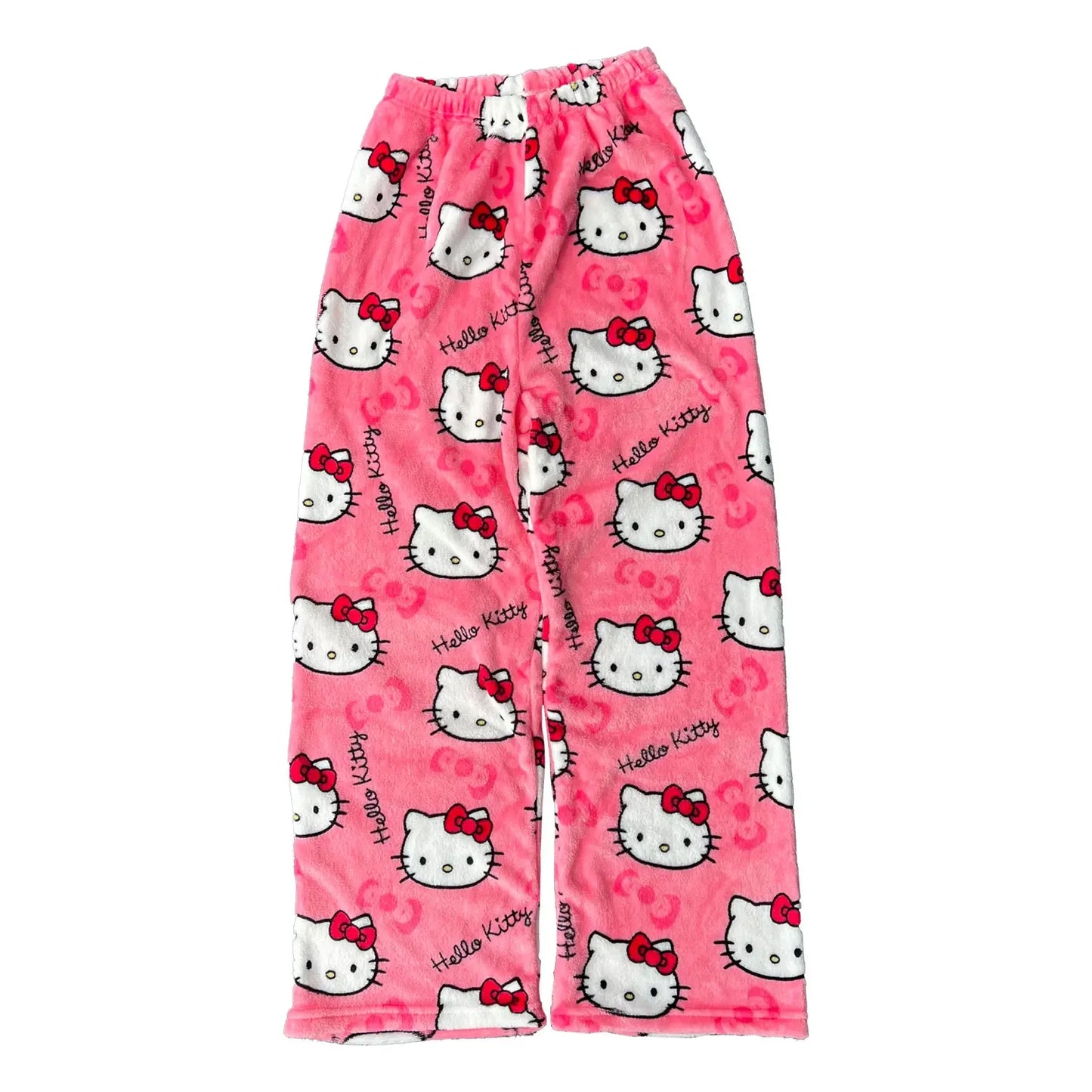 Hello Kitty spodnie piżamowe – anime spodnie piżamowe dla kobiet, z motywem kreskówkowym. Idealne także jako komplet dla par. Wygodne, luźne spodnie do spania i noszenia w domu, w stylu Y2K i kawaii.