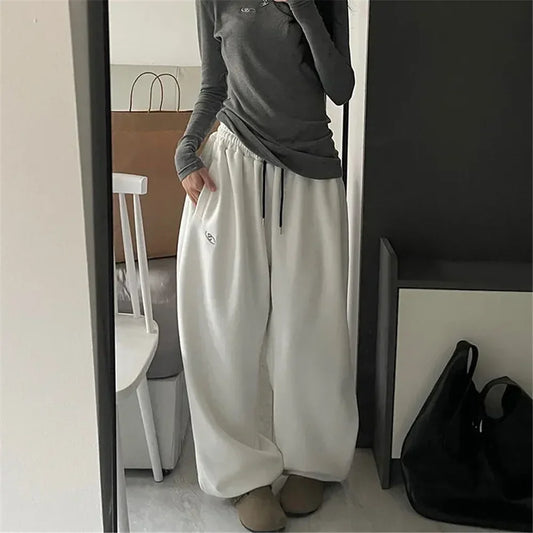 luźne spodnie dresowe damskie – styl Harajuku, sportowe, haftowane, estetyka Y2K, vintage, baggy spodnie